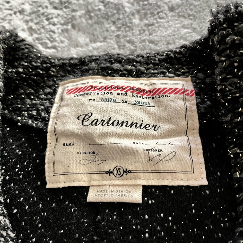 ANTHROPOLOGIE Cartonnier black glimmer tweed wool sweater jacket XS like new - Picture 6 of 7
